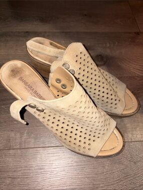 Barbara Barbieri Tan Perforated Suede Open-Toe Mules